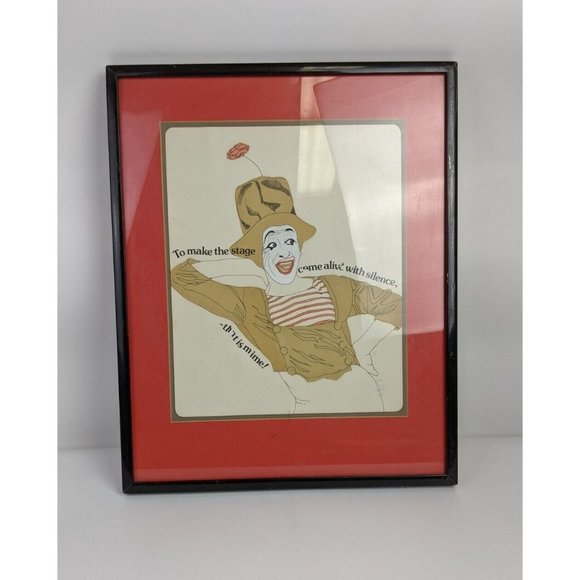 Vintage Vaudeville Clown Mime Art Signed B. Rife 1975 Unique Framed